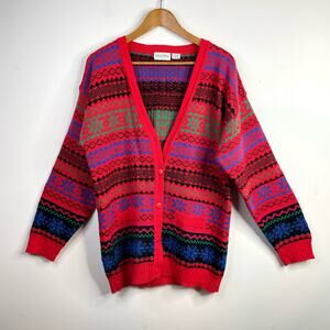 Vintage Boundary Waters Acrylic Fair Isle Boyfriend Grandpa Cardigan Sweater L